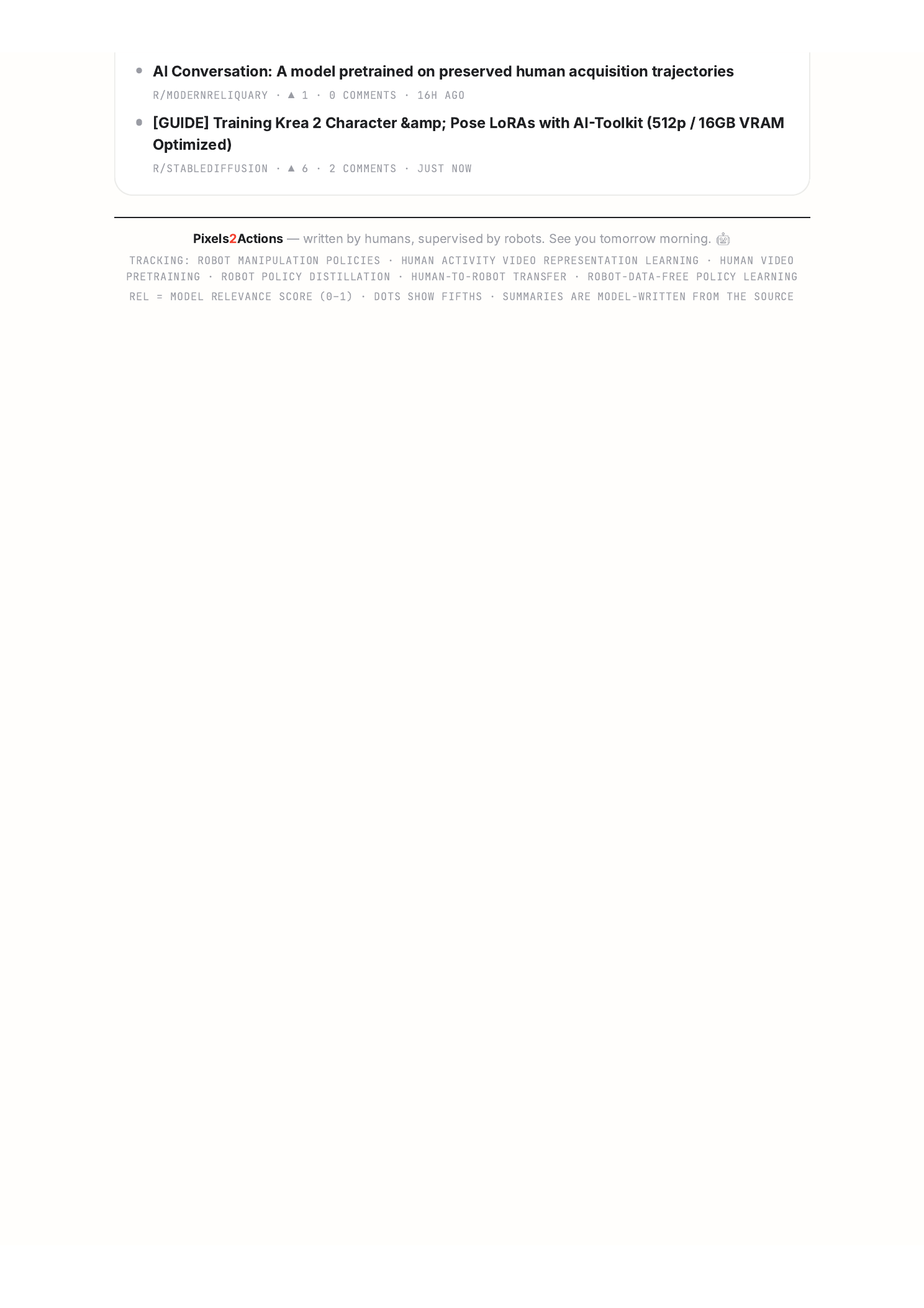 Pixels2Actions issue of August 20, 2026, page 5: sign-off
